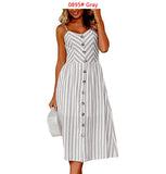 Boho Printed Beach Dress Women Spaghetti Straps Backless Sexy Dresses Female Casual Button Pocket Sleeveless Midi