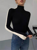 Fashion Knitted Sweater Autumn Woman Half High Collar Long Sleeve Pullover Casual Simple Basic Jumper Female Sweaters-Outfit