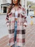 The Ins Hot Autumn Street Lapel Loose Women's Plaid Coat Long Coat-Outfit