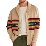 Fongt Men's Autumn And Winter New Striped Braided Sweater Collar Plus Thick Coat