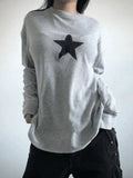 Star Print Long Sleeve Waffle Knit Top-Outfit
