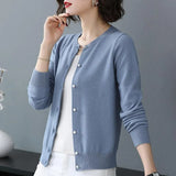 Fall Slim Knit Cardigans Jacket Women Casual Korean Sweater Coats O-neck Knitwear Gilet Basic Single Breasted Malhas