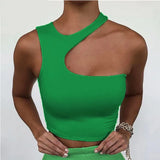 Fongt Summer Hot Style Women's New Sexy Shoulder Irregular Short Sports Vest Bottom Top-Outfit