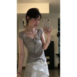 Fongt New French Temperament V-Neck Collar Slim Thin Top Design High Waist Half-Dress