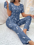 Fongt Spring Milk Silk Home Clothing Women's Summer Thin Cartoon Print Short-Sleeved Trousers Can Be Worn Outside-Outfit