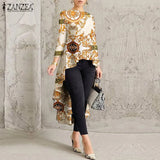 Stylish Asymmetrical Blouse Women Floral Printed Long Sleeve Shirt High Low Tops Oversized Autumn Bohemian Party