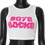 Fongt Women's Short-Sleeved Retro Letter Summer New Sleeveless T-Shirt Trendy Hottie