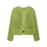 Fongt Women's INS Explosion Coarse Needle Long Sleeved Button Sweater