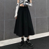 Fongt Skirt Female Autumn 2024 New Medium Long High Waist Show Thin Ins Wind Pleated A-Line Little Black Skirt-Outfit