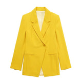 Women Fashion Crossover Front Button Blazer Coat Vintage Long Sleeve Welt Pockets Female Outerwear Chic Veste