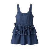 Fongt Explosion Women's Flower Temperament Sleeveless Denim Dress