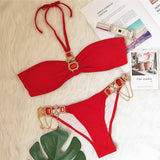 Fongt New Swimsuit Luxury Crystal Diamond Chain Women's Split Swimsuit Strapless Strap Sexy