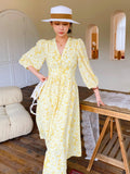 Fongt Early Spring Dress Women's New Mid-Long Dress French Temperament Chiffon Floral Long