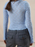 Women Lace Slim Fit Tees Tops Long Sleeve Deep V-neck Front Mini Bowknot Patchwork T-shirts Clubwear 2024 Solid Tops-Outfit