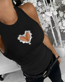 Fongt Women's Wear Temperament Elegant Solid Color Vest Heart Hollow Out Sleeveless
