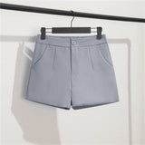 Fongt Photo Suit Shorts Female 2024 Summer New High Waist Loose Blue Five Split Pants Straight Tube Hong Kong Flavor Casual Pants-Outfit