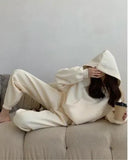 Spring Women Hoodies Sweatshirt Tracksuit Fleece Cotton 2 Pieces Sets Female Pants