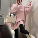 Fongt Wind Autumn Winter New High Collar Sweater Long Sleeve Solid Color In The Long Money Female Jacket Versatile Show Thin Female Sweater Female-Outfit