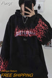Women's Hoodie sweatshirt anime harajuku loose thick coat hoody tracksuit clothes top clothing Flame print hoodies women