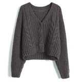New Autumn Fashion Twist Solid Color Knitted Cardigan Women's Sweater Short Top Loose Sweater Thick Needle-Outfit