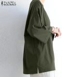 Casual Loose Blouse ZANZEA Summer Long Sleeve Solid Tops Female Work Blusas Spring Shirt Chemise Baggy