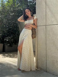 Embroidered Print Bralette And Maxi Skirt Set-Outfit