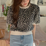 Version Of The Hottie Chic Daisy Knitting Bubble Sleeve T-Shirt 2025 Summer New Short-Sleeved Temperament