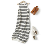 Summer Leisure Commuter Slim Striped Knitted Sleeveless Dress-Outfit