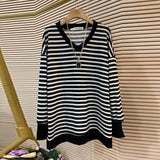 Basic Striped Spliced Pullovers Spring Autumn Female Clothing Casual Loose V-Neck Fashion Commute Long Sleeve T-shirt New-Outfit