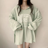 Letter Print Oversized Hooded Long Sleeve Tee-Outfit
