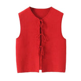 Fongt Autumn Women's Bow Tie With Loose V-Neck Sleeveless Knitted Vest A35188
