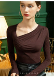 Collar Folds T-shirts Girls Long Sleeve High Stretch Modal Slim Tshirts Tops For Woman 2023 Autumn-Outfit
