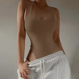 Fongt Style 2024 Summer Women's Solid Color Slim U-Neck Sleeveless Vest Jumpsuit-Outfit