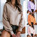 Fongt 2025 New Clip Lantern Long-Sleeved Solid Shirt Lady Top