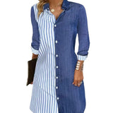 Fongt Women's Women's Stripe Color Long Sleeve Comfortable Casual Buckle Medium Long