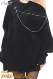 Y2K Gothic Oversized Sweater Women Punk Grunge Zipper Knitted Jumper Sexy Loose Casual Off Shoulder Chic Pullover