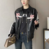 Fongt Women's Explosive Bow Zip Leather Jacket Jacket Casual
