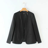 Women elegant black white color v neck split casual cloak coat office lady wear outwear suit jacket open stitch tops