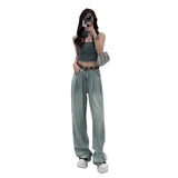Fongt Thin Straight Jeans 2025 New Women's Summer Silk Pants Feel Small Ice Silk Wide Leg Pants