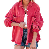 Denim Coat Women 2022 Spring Autumn Long Sleeve Double Pocket Loose Outerwear Jeans Jacket Chaquetas Para