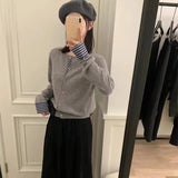Fongt Patch Stitching Fake Two Cardigan Female 2024 New Single Breasted Thin Bottom Sweater Coat Female-Outfit