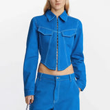 Fongt 2024 New High Waist Short Slim Denim Jacket Temperament Commuter Waist Show Thin Jacket Jacket Women's Clothing-Outfit
