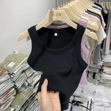 Girls Tight Anti-Smooth Threaded Vest Women's Spring And Summer Suit Slim Top Ins Tide-Outfit