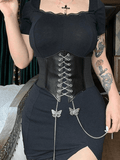 Butterfly Chain Strap Pu Leather Corset Top-Outfit