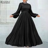 ZANZEA Women Muslim Dresses Islamic Clothing Kaftan Solid Robe Casual Loose Dress Full Sleeve Morocco Abaya Hijab Long