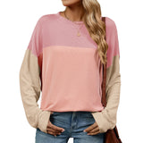 / Winter 2024 New Round Collar Vertical Color Long Sleeve Loose T-Shirt Top-Outfit