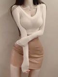 Slim High Quality Plain T Shirt Women Cotton Elastic Summer Female Crop Top Long Sleeve Sexy Thin T-shirt See Through-Outfit