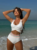 2024 New Rainbow Woven Series High-Waisted Split Swimsuit Bikini