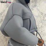 Puss Y2K Winter Women Bubble Puffer Warm Jacket Drawstring Thick Streetwear Short Coats Turtleneck Zipper Pocket