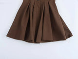 Brown Gingham Tie Up Square Neck Pleated Mini Dress-Outfit